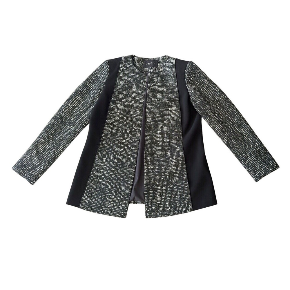 Lafayette 148 New York Open Front Tweed Colorblock Jacket Size 8 Quiet Luxury